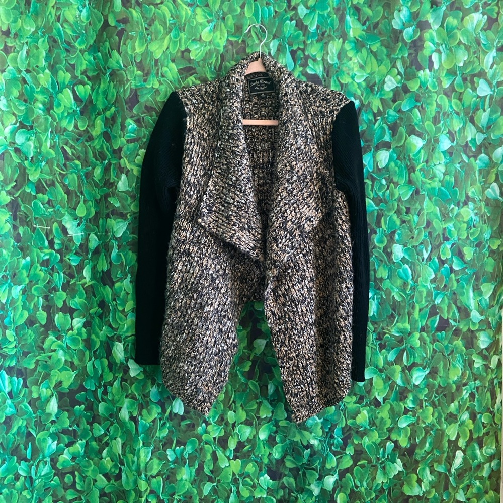 Lucky Brand - Black and Tan Knit Open Front Cardigan Jacket
